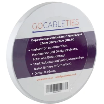 Abbildung von GOCABLETIES Doppelseitiges Klebeband Transparent, 12 mm x 33 m, Starkes für Basteln, Dekorieren, 1 Rolle