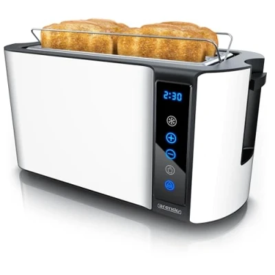 Abbildung von Arendo Edelstahl Toaster Langschlitz 4 Scheiben Touchscreen Doppelwandgehäuse Integrierter Brötchenaufsatz 7 Bräunungsgrade Brotzentrierung Restzeitanzeige Memoryfunktion Weiß Matt