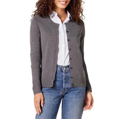 Abbildung von Amazon Essentials Damen Leichte Rundhalsstrickjacke (Erhältlich In Übergröße), Dunkelgrau Meliert, XL