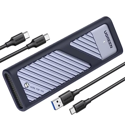 Abbildung von UGREEN M2 SSD Gehäuse USB 3.2 Gen 2 10 Gbps Aluminium NVMe mit Kühlkissen für PCIe M Key/ M&amp;B Key in 2280/2242/2230/2260, kompatibel 980 / 990 PRO P3 Plus usw.