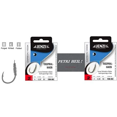 Abbildung von Set: 2 Packungen JENZI Teigspiralhaken Forellen Haken, Teighaken gebunden (8 Stück) Hakengröße 2, 4, 6, 8 &amp;10 + gratis Petri Heill! Aufkleber (Hakengröße 2)