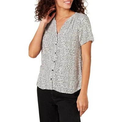 Abbildung von Amazon Essentials Damen Gewebte Kurzarmbluse, Schwarz Weiß Tier, XL