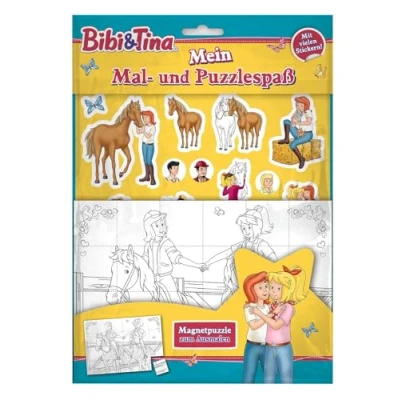 Abbildung von Bibi &amp; Tina: Mein Mal und Puzzlespaß: Magnetpuzzle zum Ausmalen, Sticker Ausmalseiten