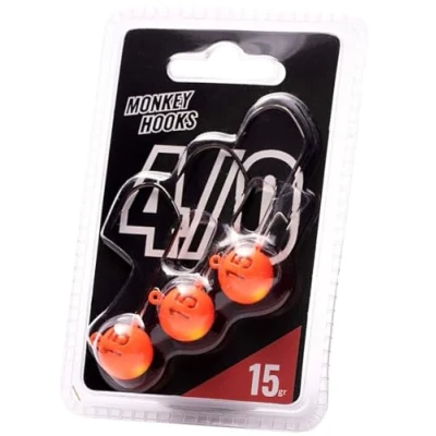Abbildung von Jigköpfe Monkey Hook Lures Jighaken 3 Jig Haken, Zander Köpfe, Angelhaken für Gummifische, Jighead, Zanderhaken Größe 4/0 / 15g Orange