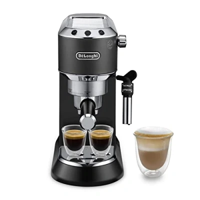 Abbildung von De&#039;Longhi Dedica Style EC 685.B Espresso Siebträgermaschine, Espressomaschine mit professionellem Milchaufschäumer, nur 15 cm breit, für Kaffeepulver oder ESE Pads, 1 l Wassertank, schwarz