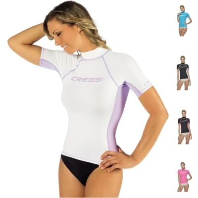 Abbildung von Cressi Damen Rash Guard Kurzarm, UV Schutz UPF 50+, Weiß/Lila, L/4 (42)