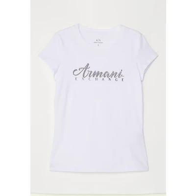 Abbildung von Armani Exchange Damen Short Sleeve Classic Script Logo Scoop Neck T Shirt, Optic White, M