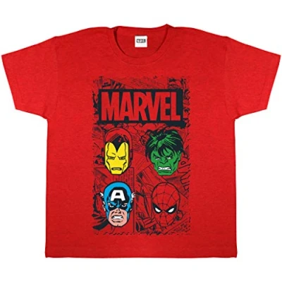 Abbildung von Marvel Comics Hero Faces T Shirt, Kinder, 110 170, Rot, Offizielle Handelsware