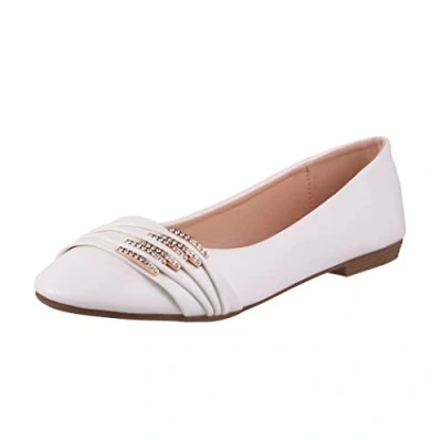 Abbildung von Elara Damen Ballerinas Bequem Lederoptik Strass Flach Chunkyrayan B069 BL White 40