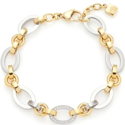 Abbildung von Leonardo Jewels Armband Lena, bicolor farbene Kettenglieder aus Edelstahl mit Zirkonia Steinchen, 19 21 cm Länge, Schmuck Geschenk Damen, 023403