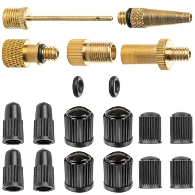 Abbildung von Ventil Adapter Set, 19 Teile, für Ball, Ballon, Gymnastik Ball und Luftmatratze, Fahrrad DV SV auf AV, AV DV, Ersatz Ventilkappen Valve Cap