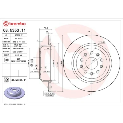 Abbildung von BREMBO 08.N353.11 Bremsscheibe 342 14 5 voll beschichtet JEEP: Wrangler IV
