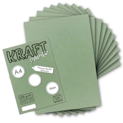 Abbildung von 25x Vintage Kraftpapier in Grün DIN A4 21 x 29,7 cm 210 297 mm 240 g/m² natur grünes Recycling Papier, ökologisch Bastel Karton Einzel Karte UmWelt by GUSTAV NEUSER