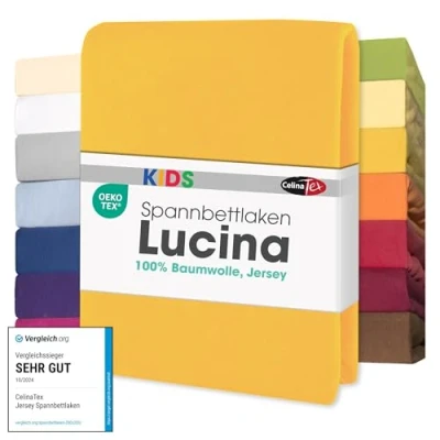 Abbildung von CelinaTex Jersey Spannbettlaken Lucina für Kids 60x120 70x140cm mais gelb 100% Baumwolle gekämmt superweich Spannbettbezug, Leintuch, Bettlaken, elastisch, Strech, Oeko Tex
