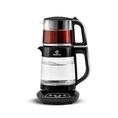 Abbildung von Karaca Caysever Maschine, Stahl, Chrome 1700 W, BPA frei, 0,8 Lt Fassungsvermögen Glas Teekanne, 1,5 Wassertank, Wasserzubereitung
