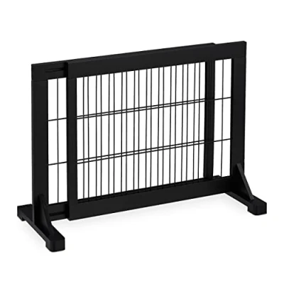 Abbildung von Relaxdays Absperrgitter, ausziehbares Schutzgitter, Treppe &amp; Tür, HxB 56x70 115 cm, freistehend, Kinder Hunde, schwarz