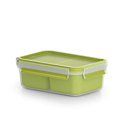 Abbildung von Emsa 518102 Clip &amp; Go Lunch und Snackbox Mit 2 praktischen Einsätzen Deckel Volumen: 0,55 Liter Transparent/Grün, 1 Stück (1er Pack)