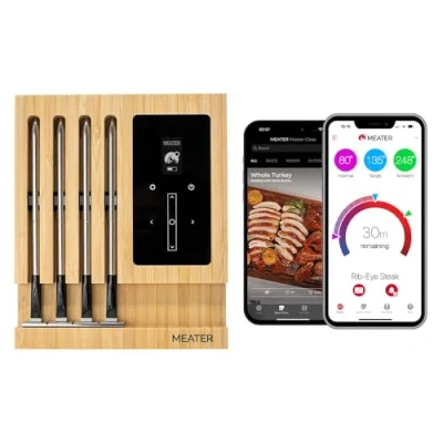 Abbildung von MEATER Block Premium Kabelloses Smart Fleischthermometer Ofen Grill Küche BBQ Smoker Rotisserie Bluetooth und WiFi Digitalverbindung 50+ Rezepte in der App