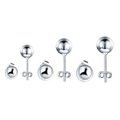 Abbildung von Yumilok 3 Paar Damen Ohrstecker Ohrringe 925 Silber Schmuck Set glänzende Kugel klein Ø 4mm 5mm 6mm für Frauen Mädchen