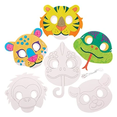 Abbildung von Baker Ross FX556 Regenwald Tiermasken zum Ausmalen 10er Packung, Party Masken für Kinder Basteln