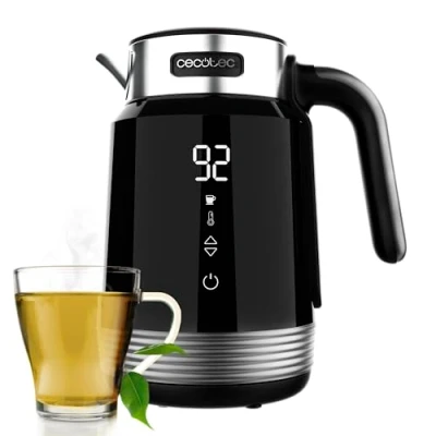 Abbildung von Cecotec Elektrischer Wasserkocher ThermoSense 600 Touch Black, 1,7 l, 2.200 W, BPA frei, Edelstahl und Kunststoff von höchster Qualität, LED Licht Betriebslicht, 360 Grad Basis