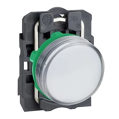 Abbildung von Schneider Electric XB5AVM1 Leuchtmelder, Harmony XB5, Kunststoff, weiß, 22mm, universelle LED, glatte Kalotte, 230 240V AC