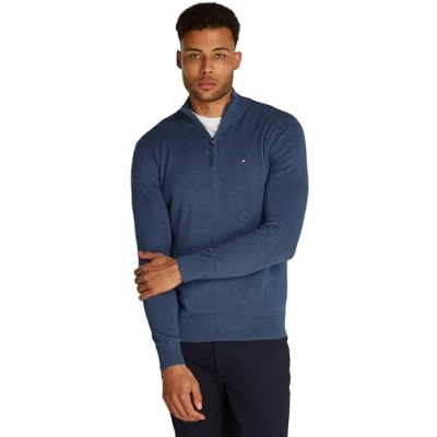 Abbildung von Tommy Hilfiger Essential ZIP MOCK Strickpullover, Herren, Größe: Small, Aegean sea