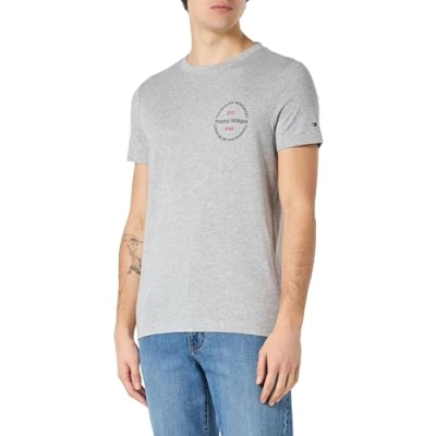 Abbildung von Tommy Hilfiger Herren T Shirt Kurzarm Roundle Tee Rundhalsausschnitt, Grau (Light Grey Heather), M