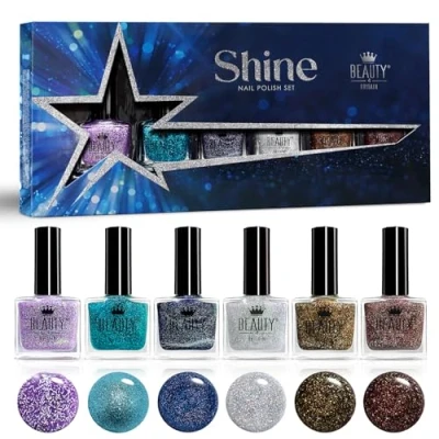 Abbildung von Shine Nagellack Set 6 Glitzernde Reflexfarben à 10 ml, Einfaches Auftragen von Beauty4Britain