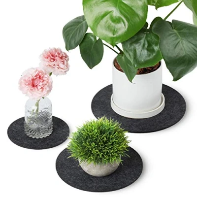 Abbildung von Sidorenko Filz Untersetzer rund für Vasen 6er Set 15cm / 20 cm 25cm Filzuntersetzer in dunkelgrau Getränke, Tassen, Bar, Glas Premium Tischuntersetzer Glasuntersetzer