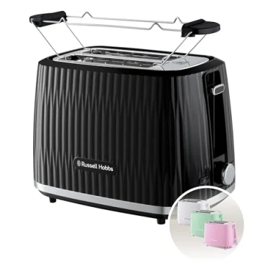 Abbildung von Russell Hobbs Toaster [für 2 Scheiben] Eden (6 Bräunungsstufen, Hebefunktion, Auftau , Aufwärm &amp; Stoppfunktion, Krümelschublade, Brötchenaufsatz, Schwarz) 27371 56