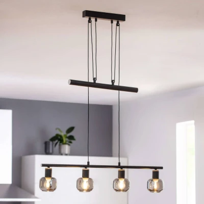 Abbildung von näve Pendelleuchte »Fumoso«, 4 flammig, Leuchtmittel E14 ohne wechselbar, 4er Pendelbalkenleuchte,excl.4x max. 40 W,Glas: dunkel getönt