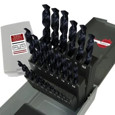 Abbildung von WELIQU Hochwertiges HSS R Bohrerset 25 teilig, 1 13mm, 0,5mm Schritte Rollgewalzte Metallbohrer für Stahl, Alu, Messing, NE Metall, Guss, PVC Spiralbohrer Stahlbohrer