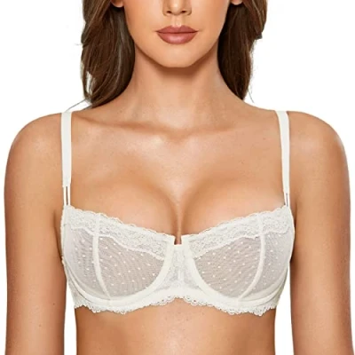 Abbildung von DOBREVA Balconette BH Damen mit Bügel Push Up Dirndl Spitze BHS Sexy Grosse Grössen Ungefüttert Elfenbein#New 80B