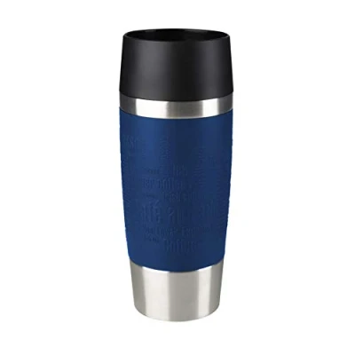 Abbildung von Emsa 513357 Travel Mug Classic 360 ml Thermobecher Isolierbecher hält 4h heiß/8h kalt auslaufsicher Quick Press Verschluss Trinköffnung blau 1 Stück (1er Pack)