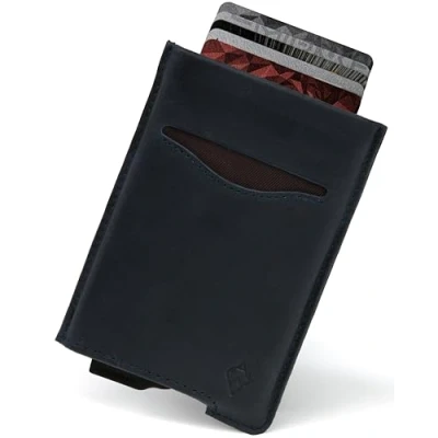 Abbildung von AKIELO Geldbörse mit RFID Schutz und Geschenkbox Stylisches Leder Herren Geldbeutel Kontaktloser Kreditkartenschutz Wallet (Alpha Marineblaue Ausgabe)
