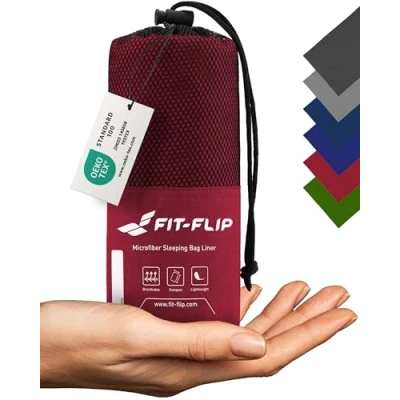 Abbildung von Fit Flip Hüttenschlafsack Ultraleicht, Mikrofaser Schlafsack Inlay mit extra Kissenfach, Inlett seidig weich, Reiseschlafsack als auch Innenschlafsack, Weinrot