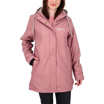 Abbildung von Deproc Active Damen Friesennerz Regenmantel Mit Kapuze Gefüttert Wasserdicht Wetterfest Übergangsjacke New Ellesmere Regenjacke, Berry, 54 Große Größen EU