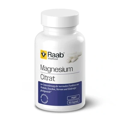Abbildung von Raab Vitalfood Magnesium Citrat Kapseln für Sportler, 90 Stück, 250 mg pro 6 Kapseln, vegan, ohne Zusatzstoffe, 54 g Dose
