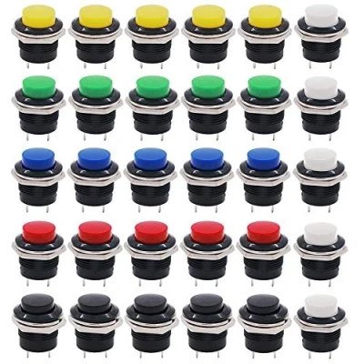 Abbildung von QitinDasen 30Pcs Premium 16mm Runder Hochkopf Momentanen Druckknopfschalter, 2 Poliger SPST Kunststoff Sperrloser Druckknopfschalter 3A 250V AC / 6A 125V (6 Farben)