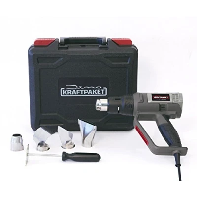 Abbildung von Dino KRAFTPAKET DIY Heißluftpistole 2000W (10 (3+7) Temperaturstufen: 50 600C, Luft: 250 500L/min) , Heißluftgebläse mit Mica Heizelement, Heißluftfön Koffer Farbkratzer und Düsenaufsätze