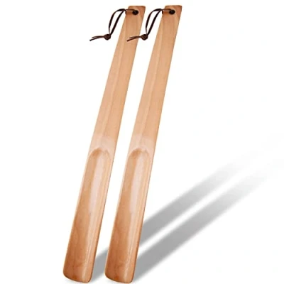 Abbildung von OneBarlercorn 2Pcs Schuhlöffel,Schuhloffel Langer Schuhlöffel Holz Lang Schuhanzieher Lange Schuhloeffel Schuhanziehen Shoe Horn Design aus Stabil,38cm(Hellbraun)