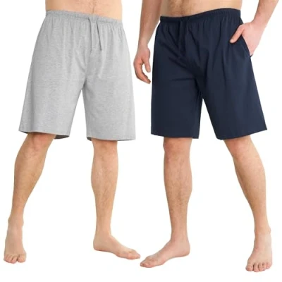 Abbildung von CityComfort Pyjama Shorts Herren, Kurze Schlafanzughose Herren mit Seitentaschen &amp; Elastischem Bund 2er Pack (Dunkelblau/Grau, L)
