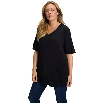 Abbildung von Ulla Popken Damen Basic v shirt T Shirts, Schwarz, 46 48 EU