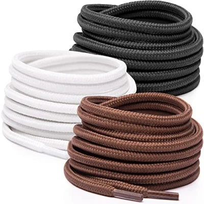 Abbildung von Miscly 3 Paar Schnürsenkel Rund Reißfest für Sportschuhe, Sneaker und Stiefel, Ø 4 mm (137 cm, Schwarz, Weiß, Braun)