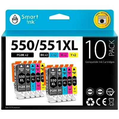 Abbildung von Smart Ink Kompatibel Druckerpatronen als Ersatz für Canon PGI 550XL 550 XL CLI 551XL 551 (2PGBK &amp; 2BK/C/M/Y 10 Multipack) PIXMA iX6850 MG5650 MX725 MG6650 MG6450 MX925 iP7250 MG5550 drucker