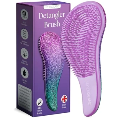 Abbildung von Haarbürste ohne Ziepen Die Perfekte Detangler Bürste für Locken, Glattes, Dickes, Dünnes Haar Kinder und Damen Lily England Entwirrbürste Lange Haare Kurze (Pink/Lila)