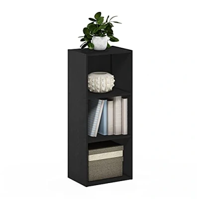 Abbildung von Furinno Luder 3 stufiges Bücherregal mit offenem Regal, Schwarzholz, Schwarzes Holz