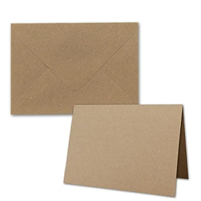 Abbildung von 20x Faltkarten Set inklusive Briefumschläge größer als DIN B6 Übergröße Kraftpapier Einladungs Karten in Braun Klappkarten mit Umschlägen