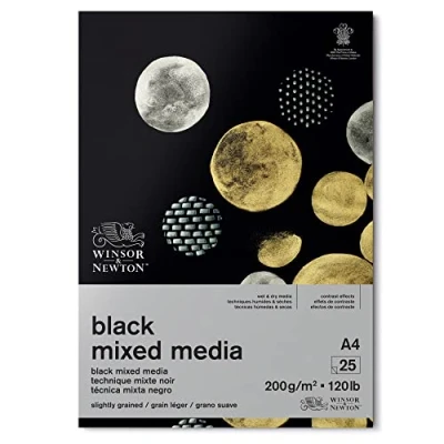 Abbildung von Winsor &amp; Newton 6694008 Mixed Media Tonpapier im Block, 25 Blatt schwarzes schweres Papier a 200g/m², 100% Säurefrei, Archivierungsqualiät, geeignet für nasse und trockene Maltechniken DIN A4